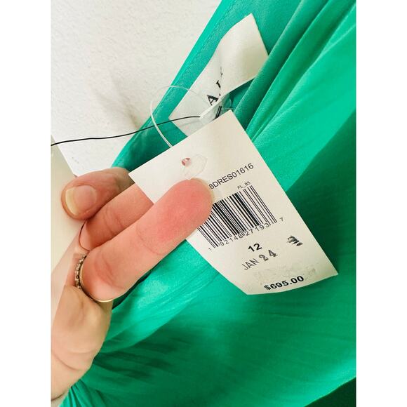 A.L.C. Green Mint Delfina One Shoulder Pleated Side Cutout Dress size 12 NWT - Picture 13 of 16